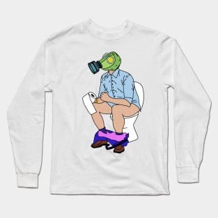 Funny man on the toilet with gas mask Long Sleeve T-Shirt